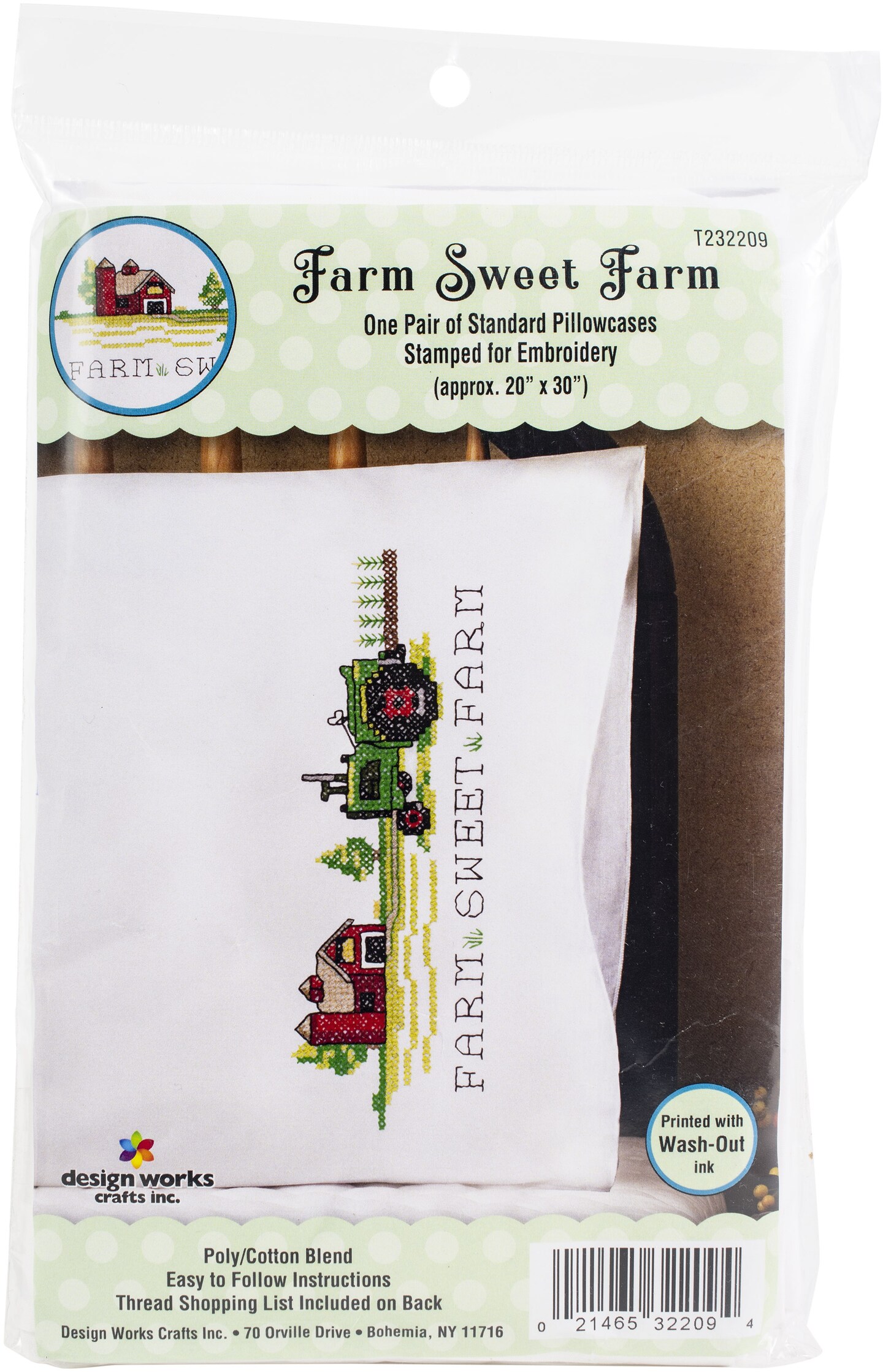 Tobin Stamped For Embroidery Pillowcase Pair 20X30 Farm Sweet Farm   12865578725001 