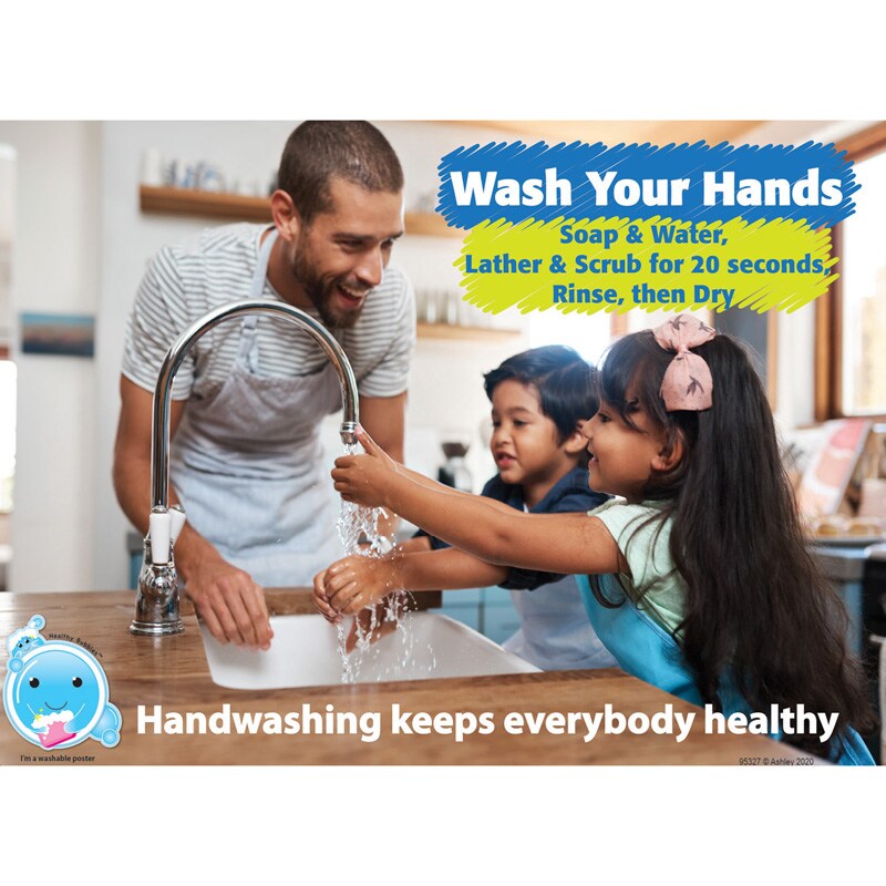 Healthy Bubbles&#x2122; PosterMat Pals&#x2122; Smart Poly&#x2122; Space Savers Handwashing Keeps Everbody Healthy, 13&#x22; x 9.5&#x22;