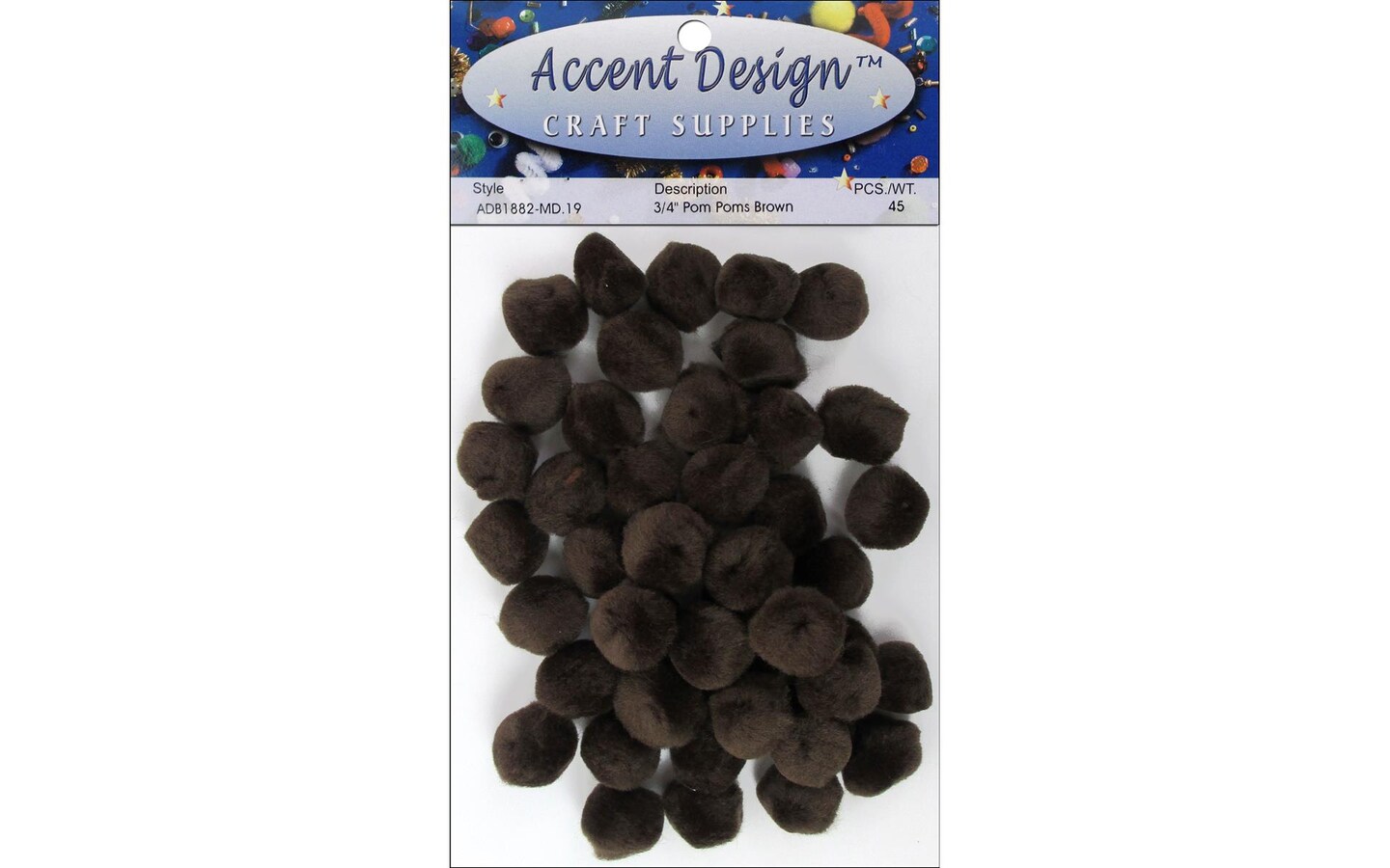 PA Ess Pom Pom 3/4&#x22; 45pc Brwn