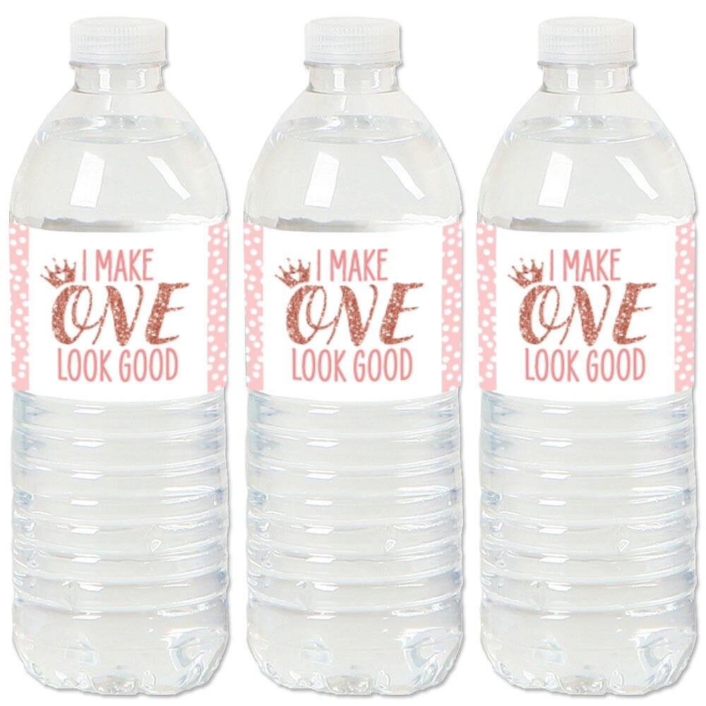 Big Dot of Happiness 1st Birthday Little Miss Onederful - Girl First Birthday Party Water Bottle Sticker Labels - Set of 20