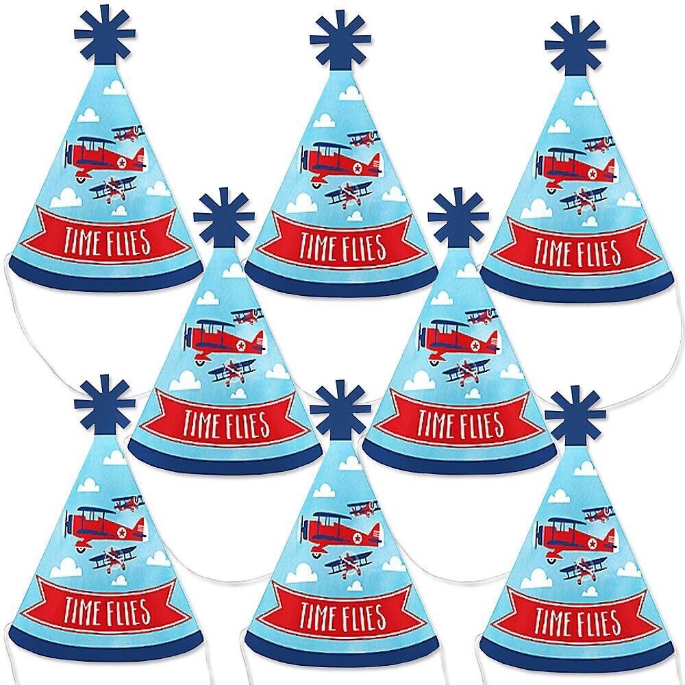 Big Dot of Happiness Taking Flight - Airplane - Mini Cone Vintage Plane Baby Shower or Birthday Party Hats - Small Little Party Hats - Set of 8
