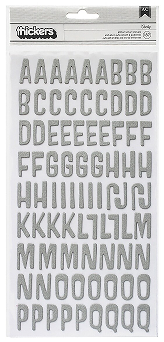 Thickers Pow! Glitter Alphabet Stickers - Cecily, Silver, 187pcs