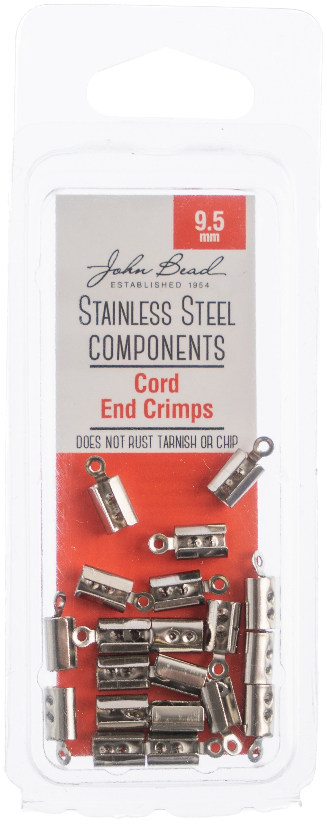 John Bead Stainless Steel Cord End Crimp 20/Pkg-9.5mm