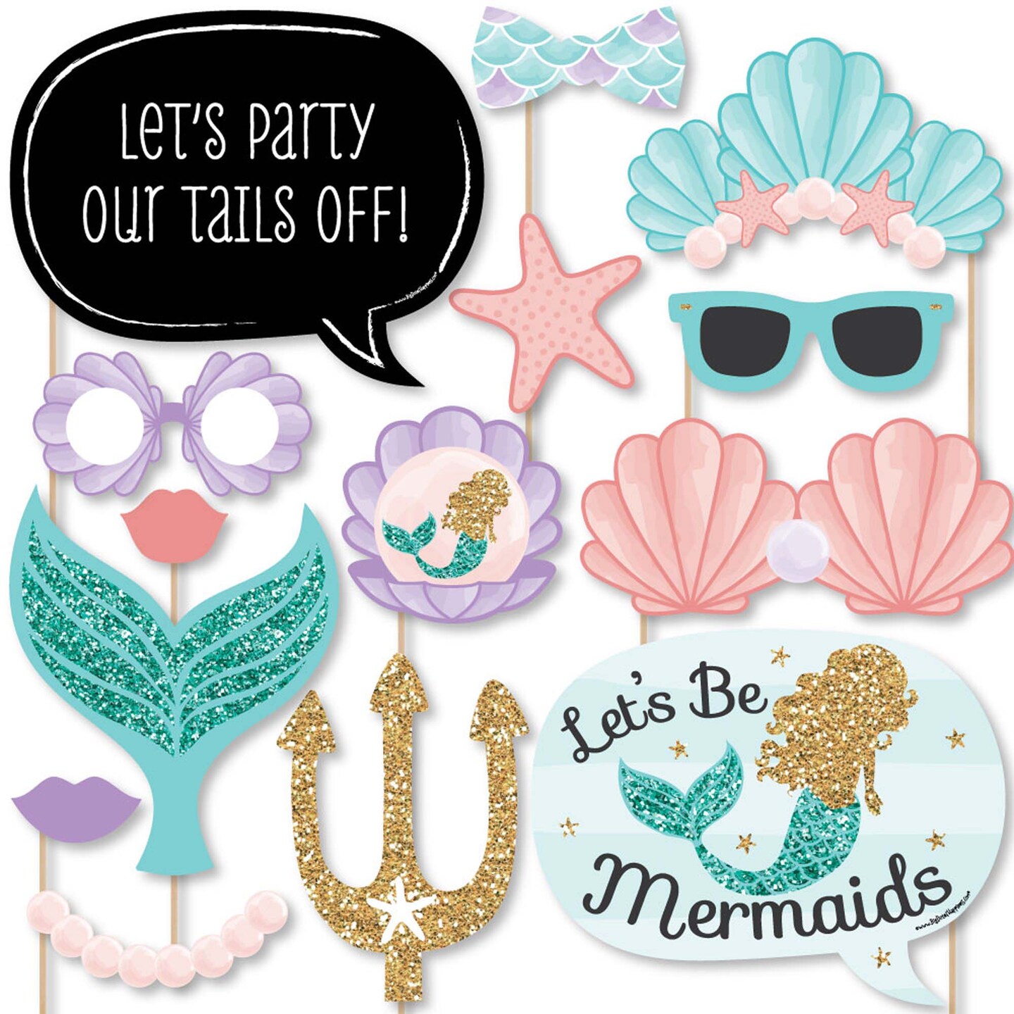 Big Dot of Happiness Let&#x27;s Be Mermaids - Baby Shower or Birthday Party Photo Booth Props Kit - 20 Count