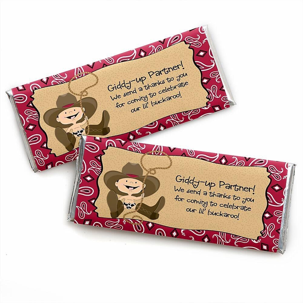 Big Dot of Happiness Little Cowboy - Western Candy Bar Wrappers Baby Shower or Birthday Party Favors - Set of 24