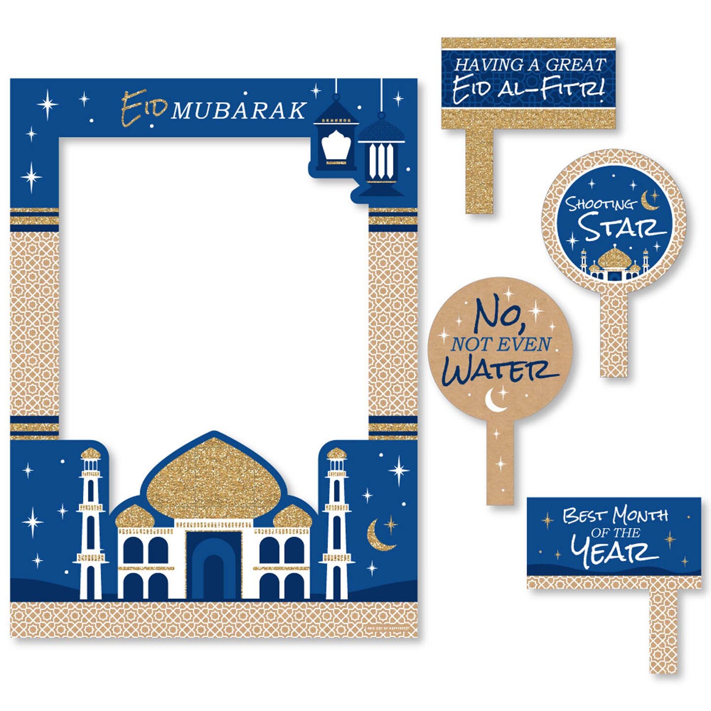 Big Dot of Happiness Eid Mubarak - Ramadan Selfie Photo Booth Picture Frame &#x26; Props - Printed on Sturdy Material