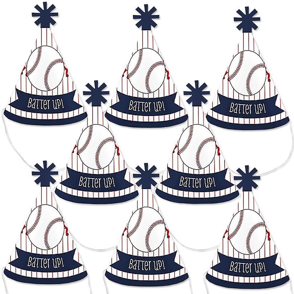 Big Dot of Happiness Batter Up - Baseball - Mini Cone Baby Shower or Birthday Party Hats - Small Little Party Hats - Set of 8