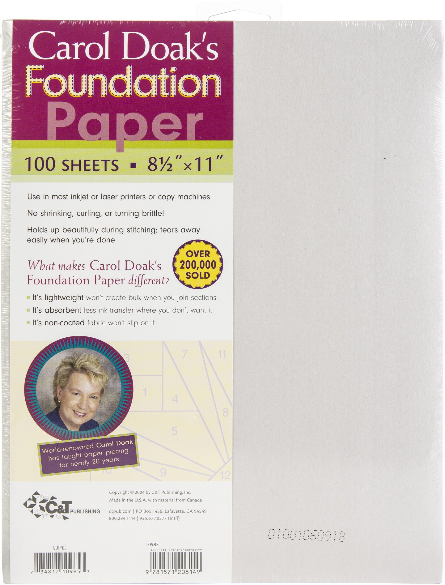 C&T Publishing Carol Doak's Foundation Paper 100/Pkg-8.5"X11"