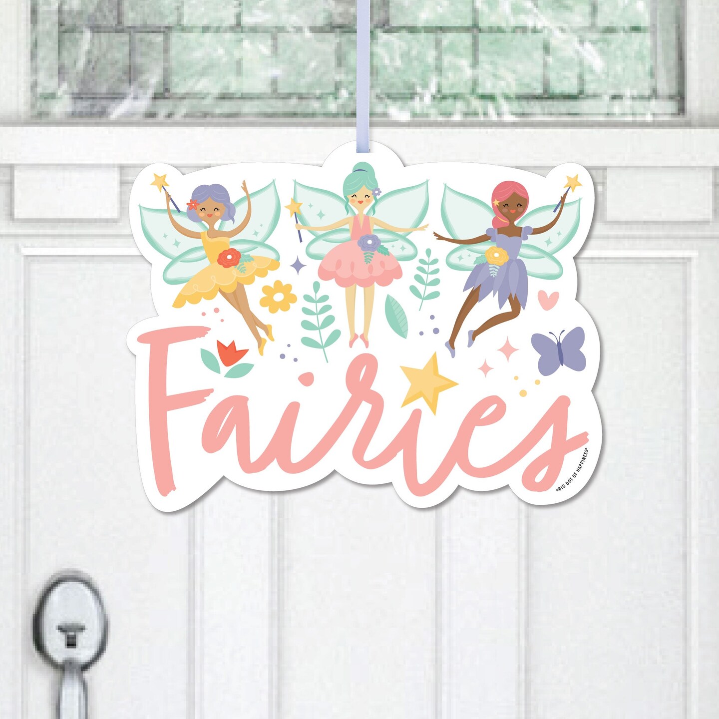 Big Dot of Happiness Let's Be Fairies - Hanging Porch Fairy Garden Birthday Party Outdoor Decorations - Front Door Decor - 1 Piece Sign