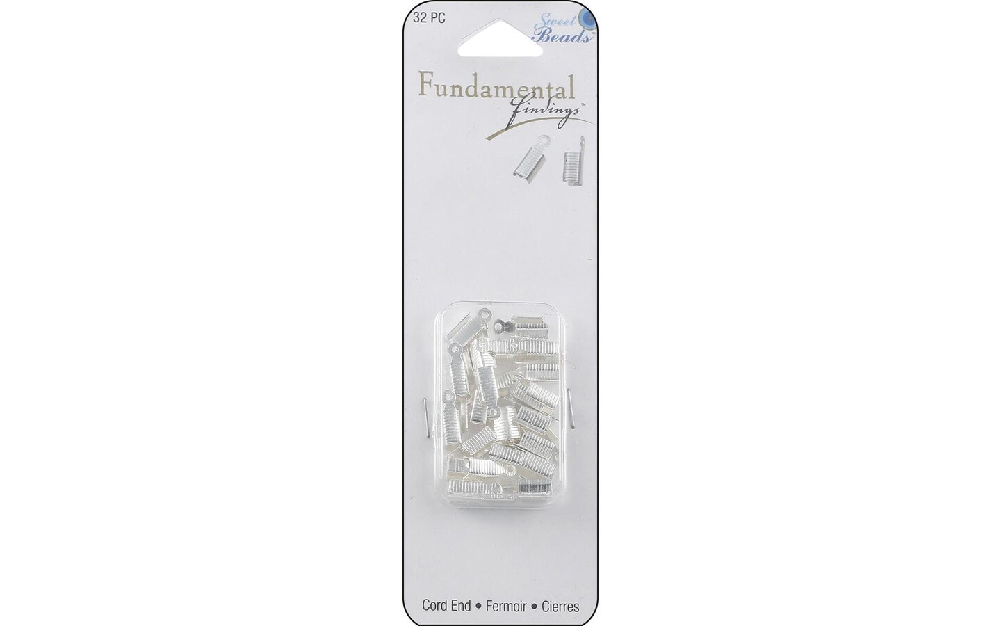 Sweet Beads Fund Find Cord End Foldover 32pc Slvr
