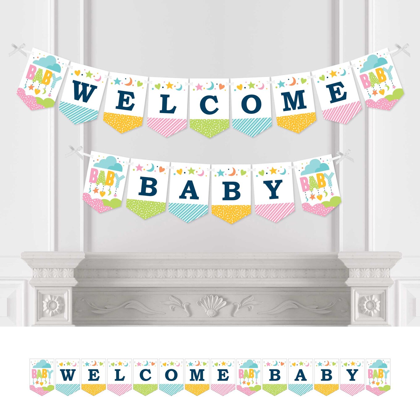 Big Dot of Happiness Colorful Baby Shower - Gender Neutral Baby Shower Bunting Banner - Party Decorations - Welcome Baby