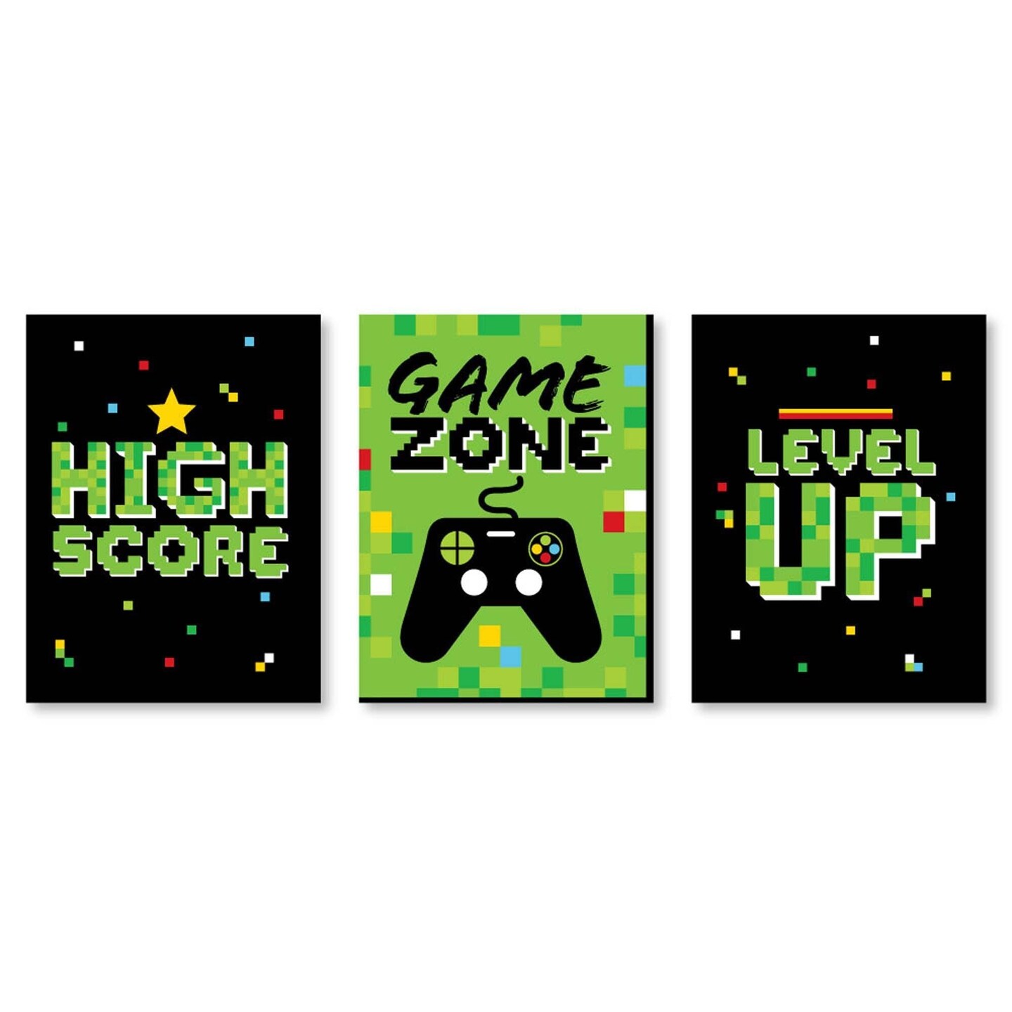 Big Dot of Happiness Video Game - Nursery Wall Art and Pixel Game Zone Kids Room Decorations - Gift Ideas - 7.5 x 10 inches - Set of 3 Prints