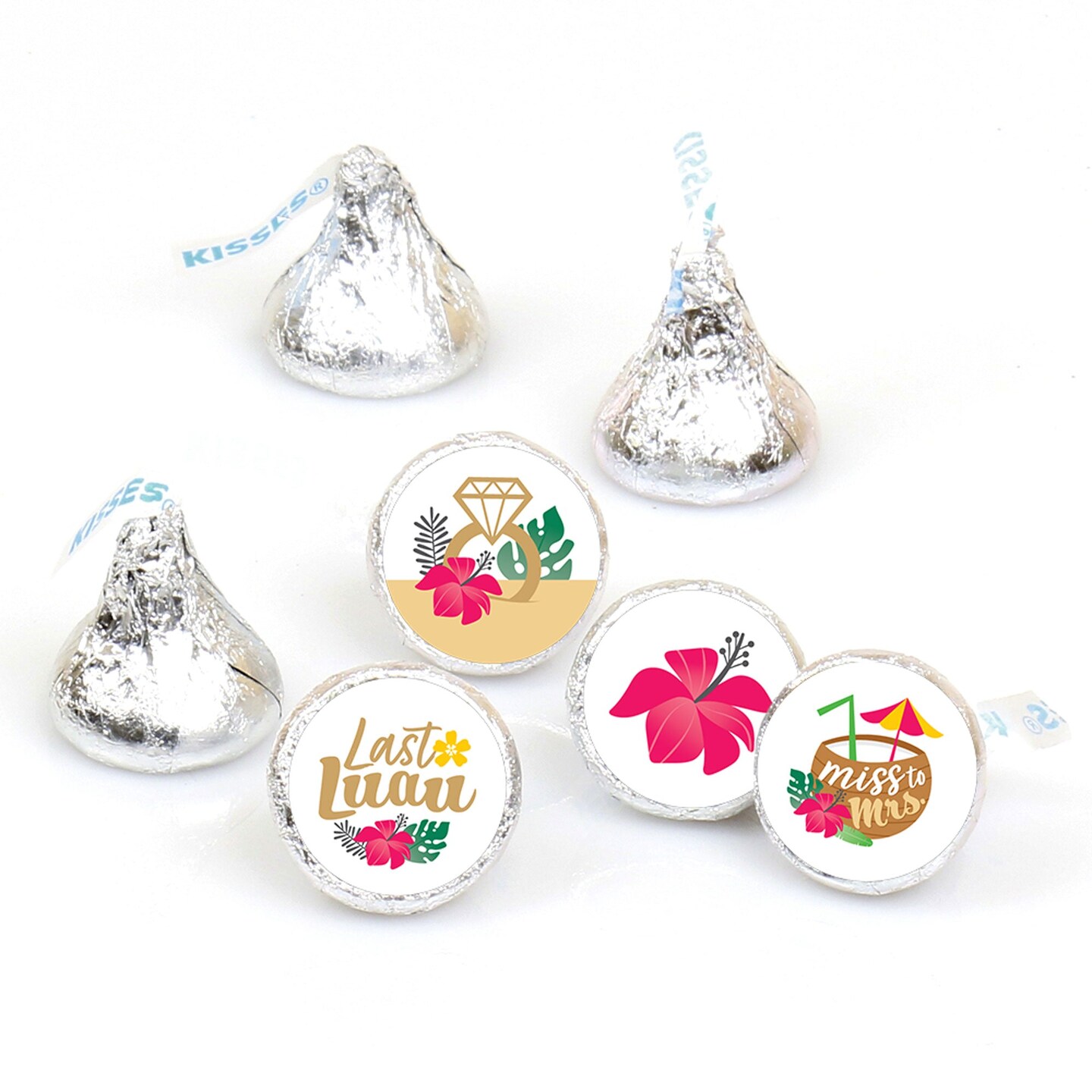 Big Dot of Happiness Last Luau - Tropical Bachelorette Party &#x26; Bridal Shower Round Candy Sticker Favors - Labels Fits Chocolate Candy (1 sheet of 108)