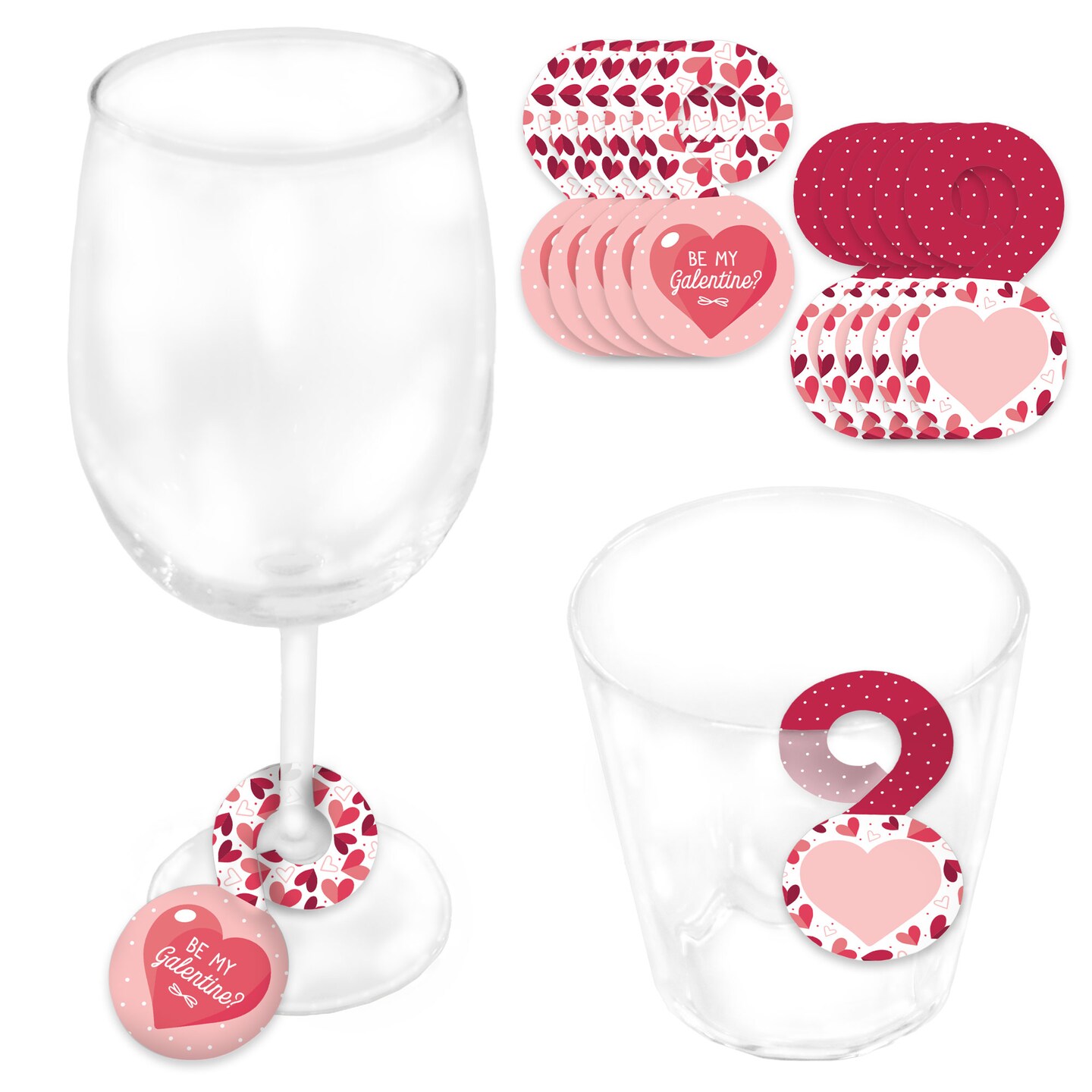 Big Dot of Happiness Happy Galentine&#x27;s Day - Valentine&#x27;s Day Party Paper Beverage Markers for Glasses - Drink Tags - Set of 24