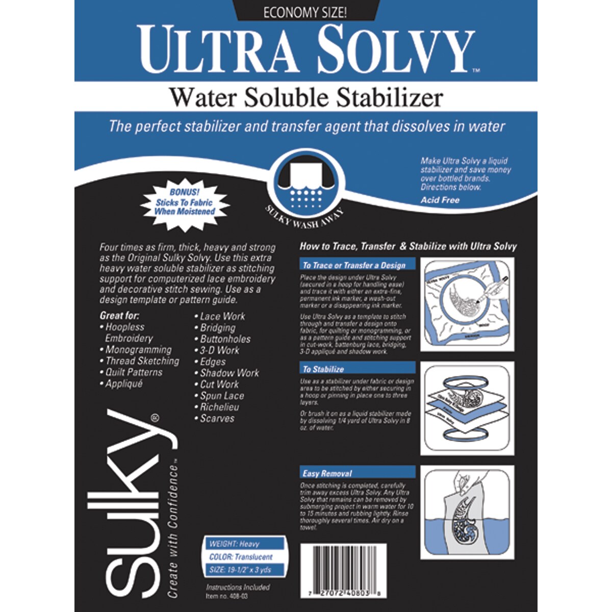 Sulky Ultra Solvy Water-Soluble Stabilizer-19.5&#x22;X3yd