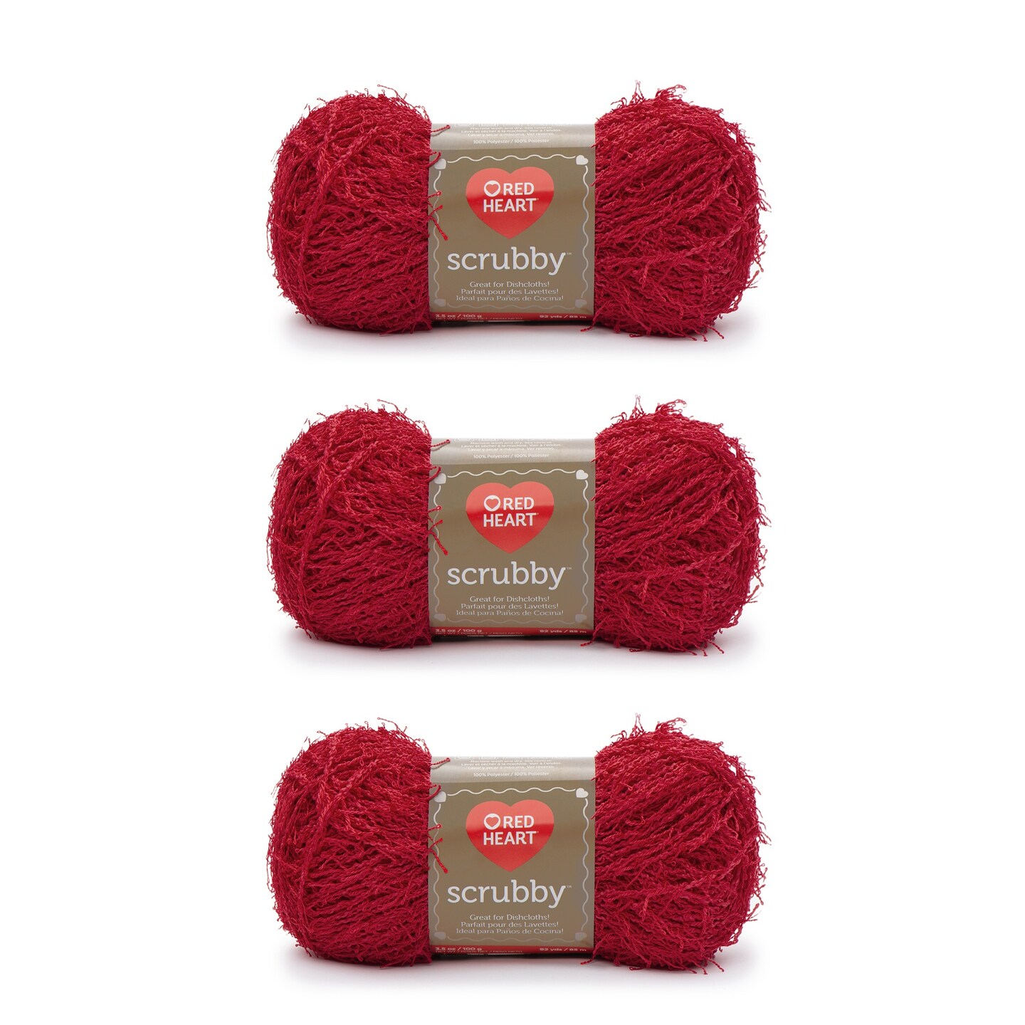 Red Heart Scrubby Cherry Yarn - 3 Pack of 100g/3.5oz - Polyester - 4 Medium (Worsted) - 92 Yards - Knitting/Crochet
