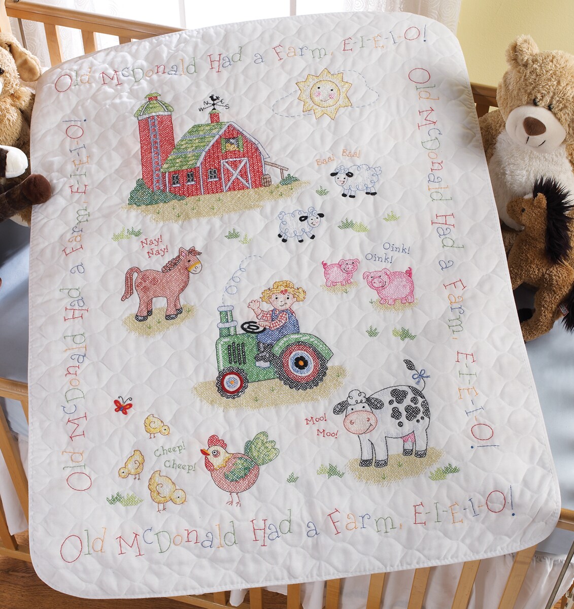 Bucilla Stamped Cross Stitch Crib Cover Kit 34&#x22;X43&#x22;-On The Farm