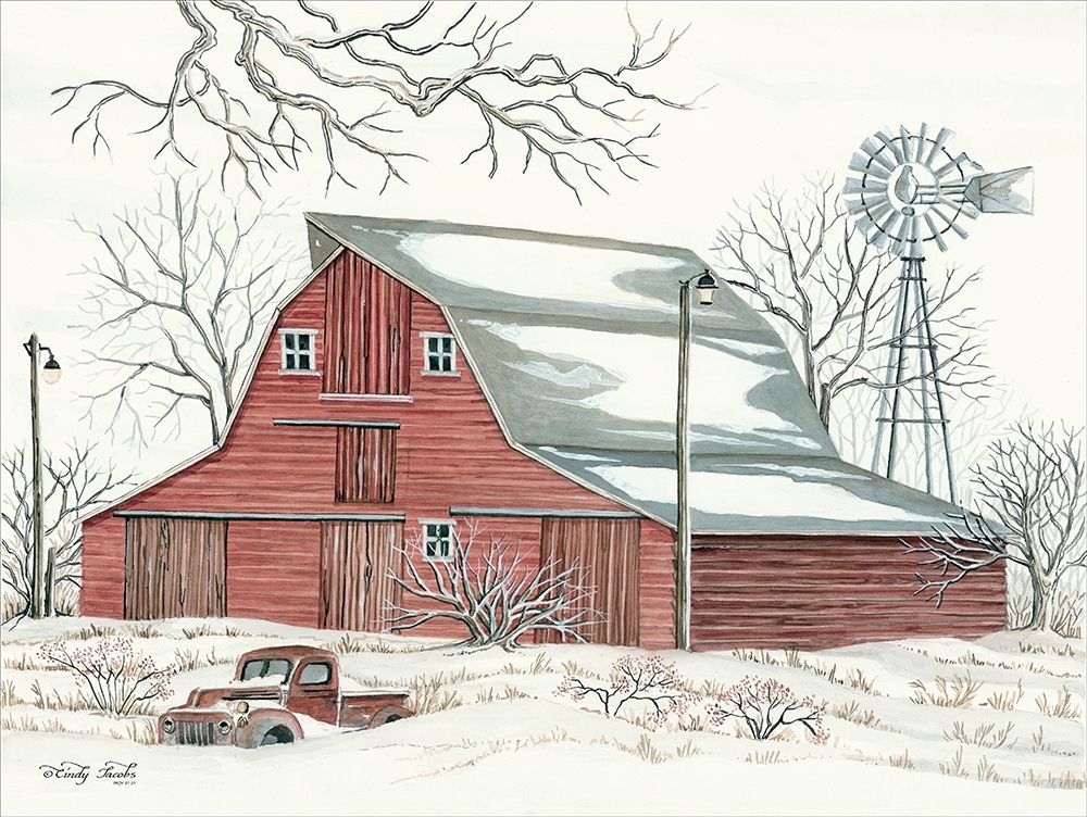 Winter Barn with Pickup Truck Poster Print by Cindy Jacobs - Item # VARPDXCIN1419