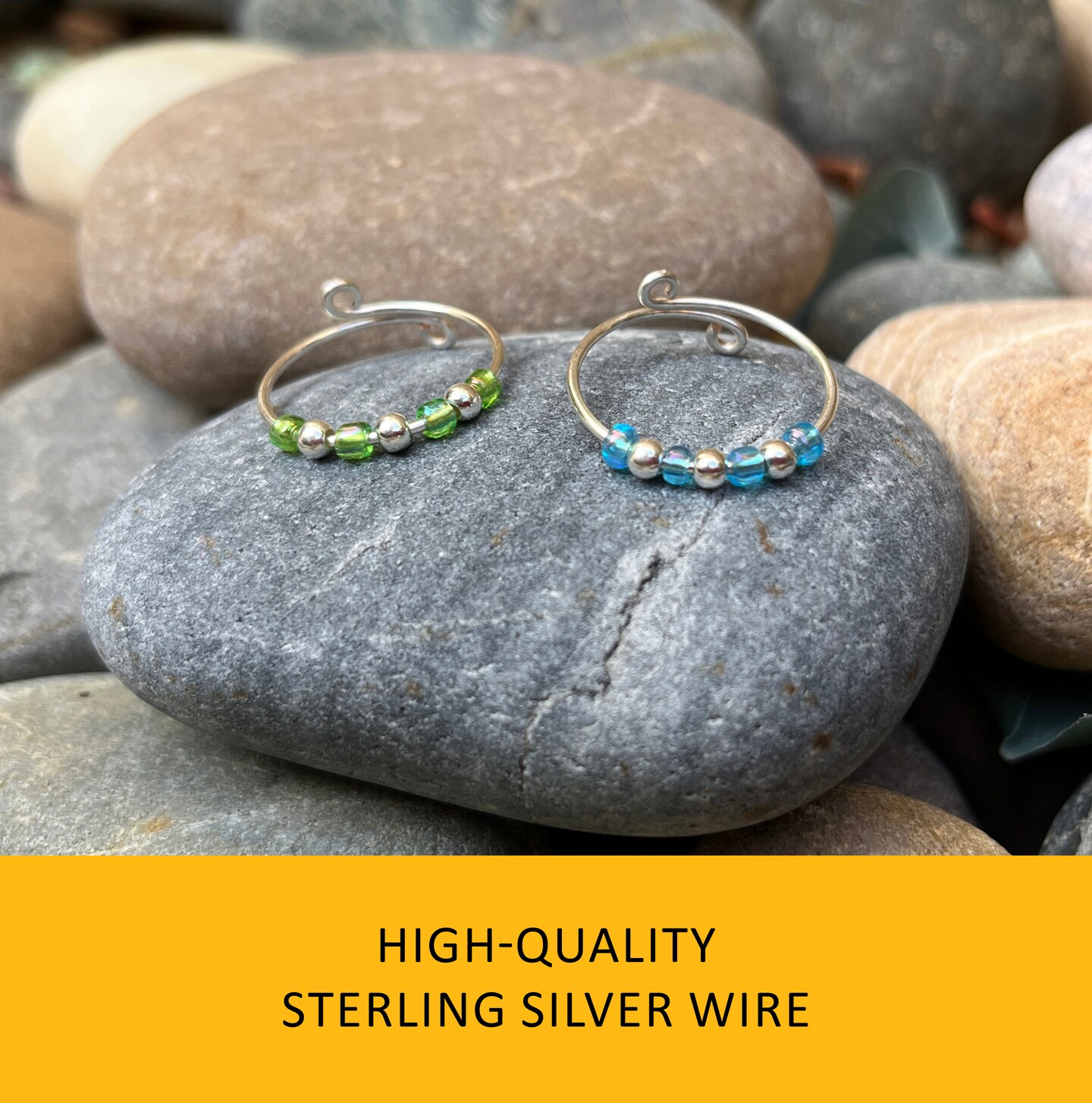 Bead Ring Anxiety Rings 925 Silver Thumb Fidget Ring, Anxiety Ring