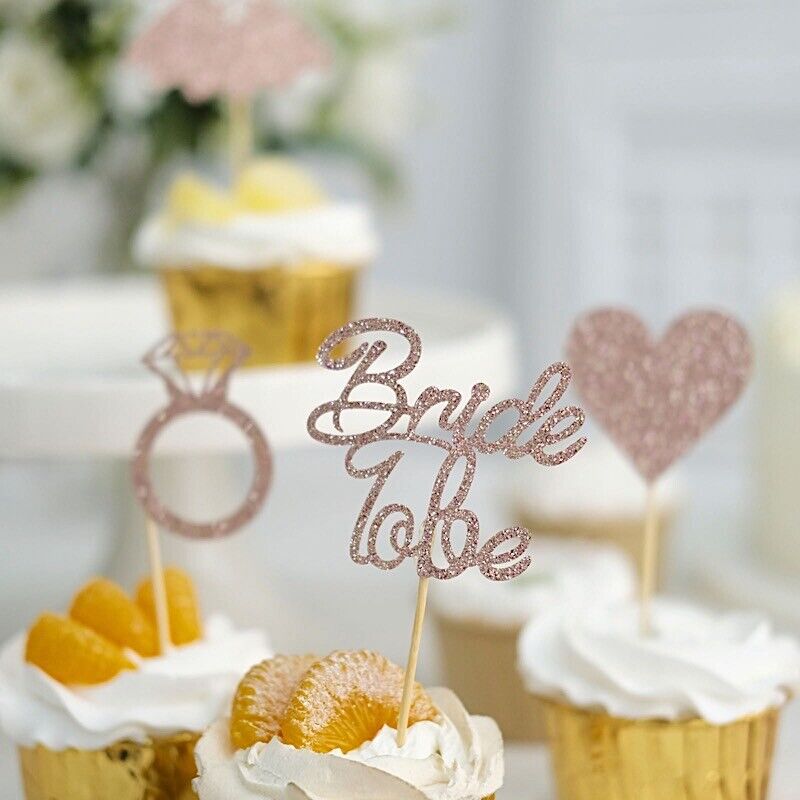 24 Rose Gold Glittered Bridal Shower CAKE CUPCAKE TOPPERS