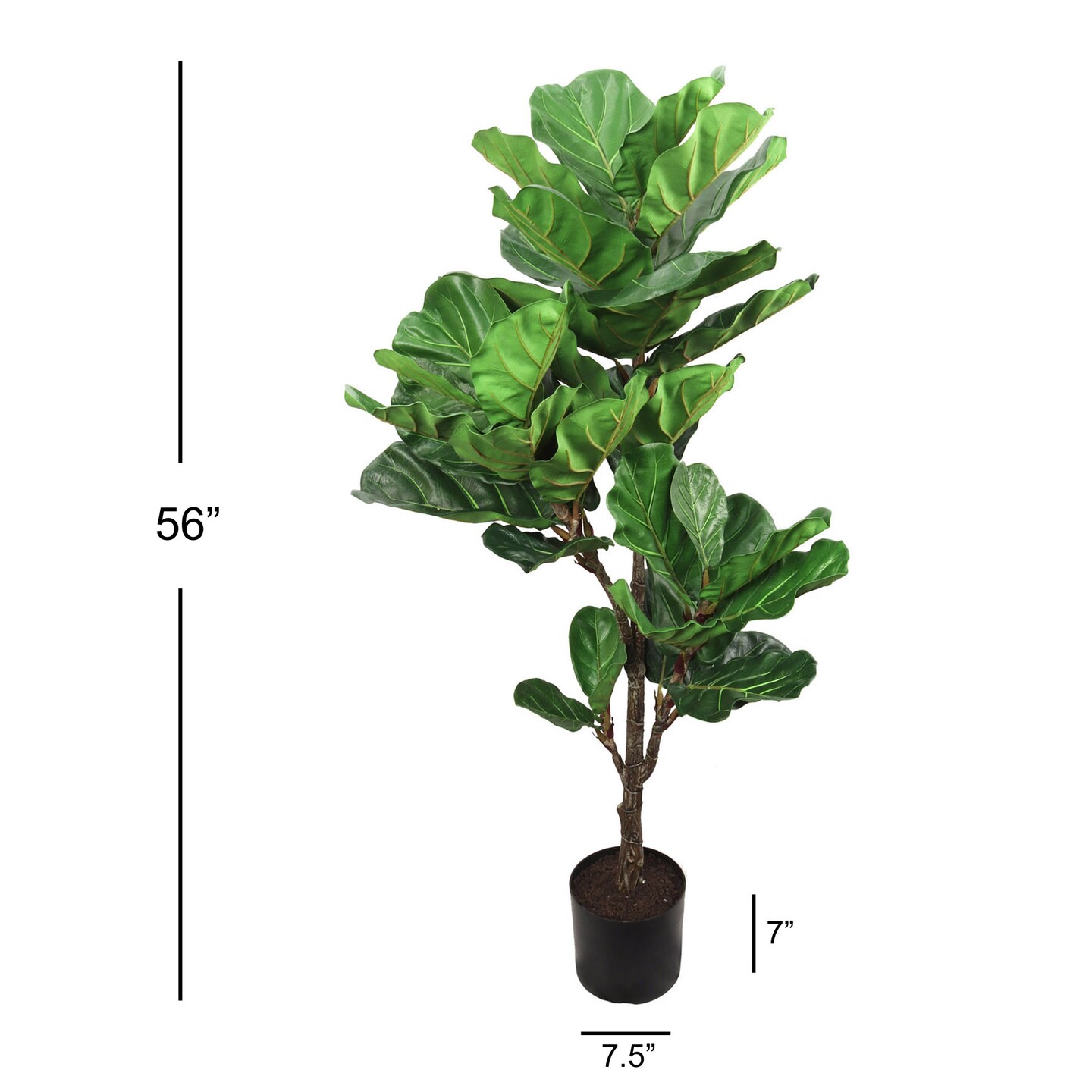 56" Fiddle Leaf Tree - Realistic Lush Leaves in Black Pot, Indoor Decor for Home, Office & Living Spaces - Year-Round Greenery, Floral Home by Artificial Flowers