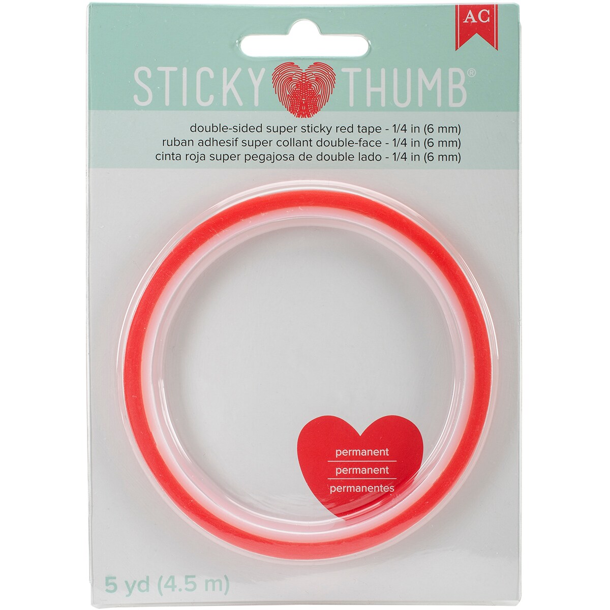 Sticky Thumb Double-Sided Super Sticky Red Tape-.25&#x22;X5yd