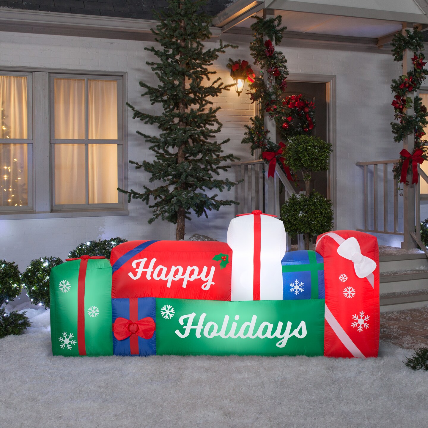 Holiday Time 2024 11 Foot Airblown Happy Holidays Sign with Christmas Tree Scene