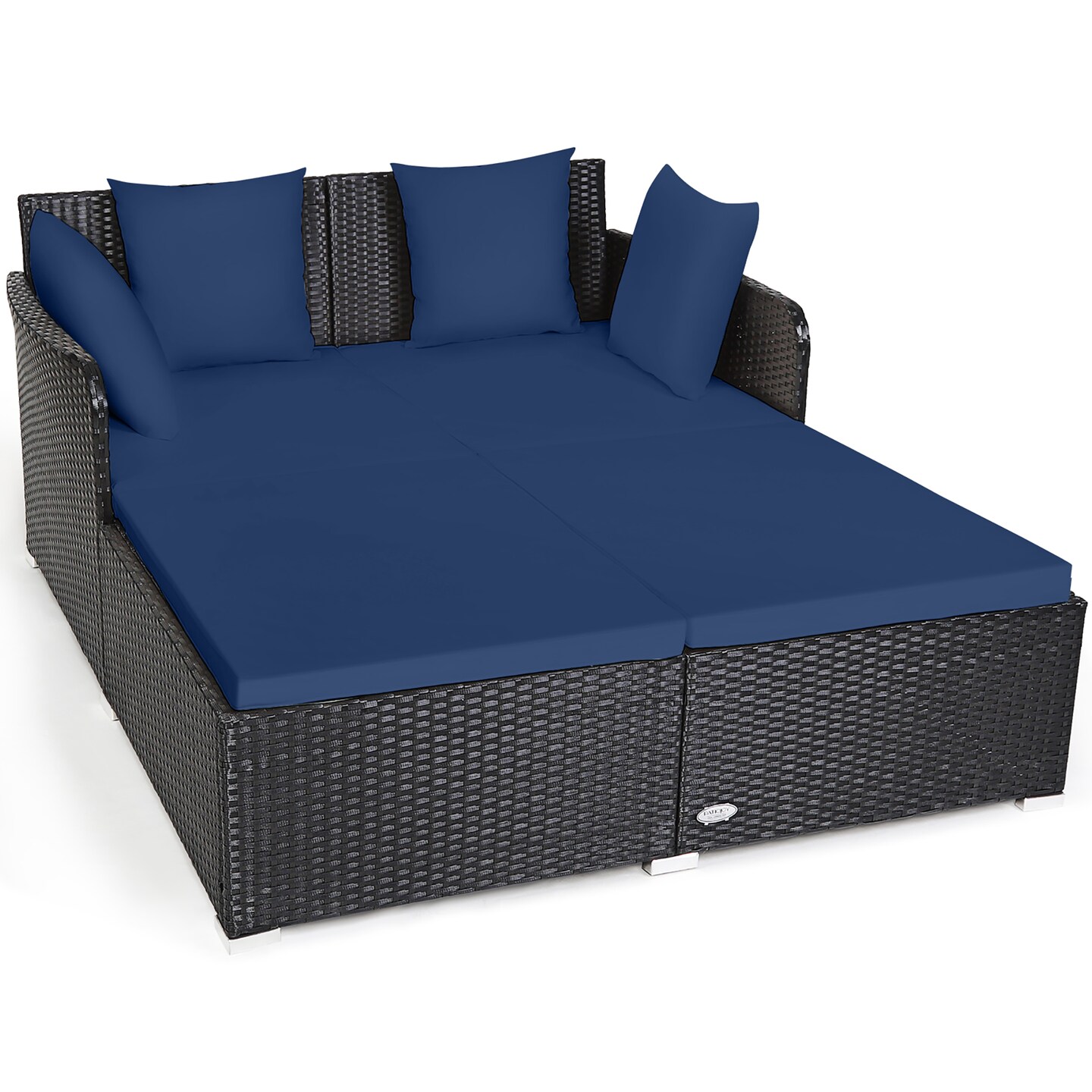 Costway Outdoor Patio Rattan Daybed Pillows Cushioned Sofa Furniture Beige/Turquoise/Red/Black
