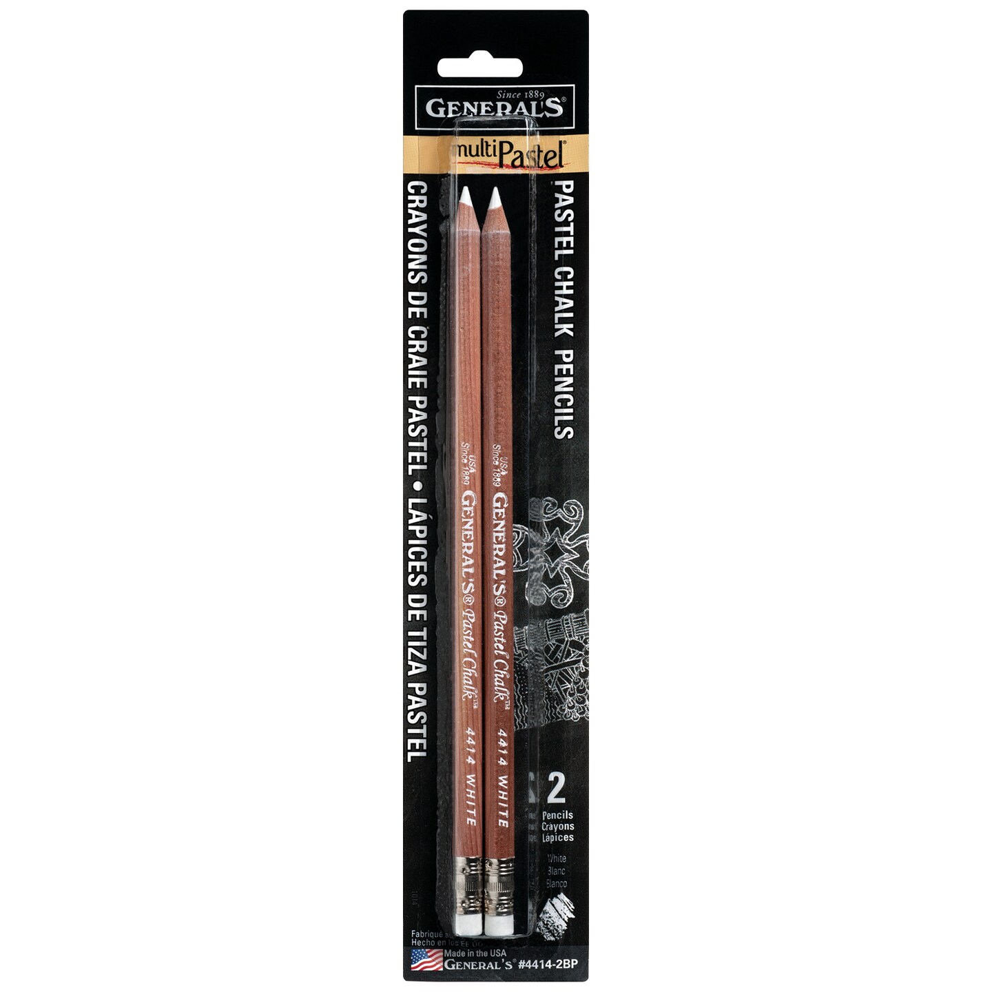 General Pencil Multi-Pastel Chalk Pencil Set, 2-Pencils, White