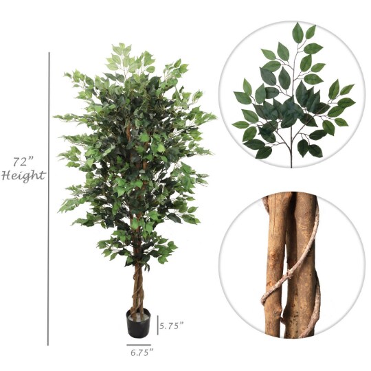 6&#x27; Silk Ficus Tree - 1528 UV Resistant Lifelike Leaves, Realistic Artificial Plant for Indoor &#x26; Outdoor Home, Office &#x26; Event Decor, Floral Home by Artificial Flowers