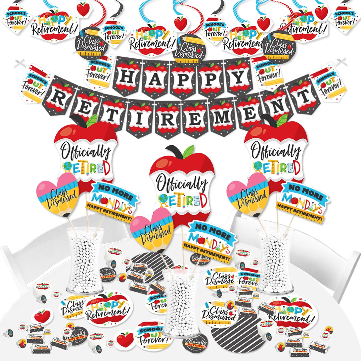 Big Dot of Happiness Teacher Retirement - Happy Retirement Party Supplies - Banner Decoration Kit - Fundle Bundle