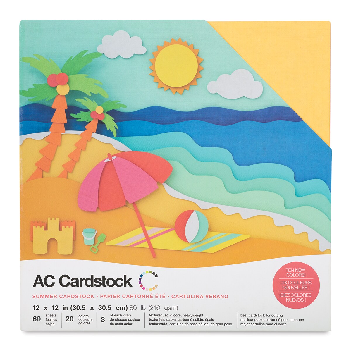 AC Cardstock Papers - 12&#x22; x 12&#x22;, Summer Colors, Pkg of 60 Sheets