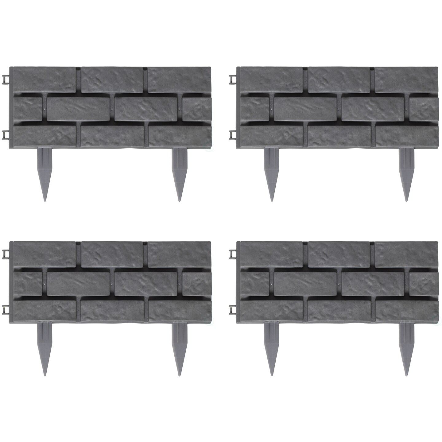 Imitation Stone Brick Designed Garden Border Edging Picket Fence, High Quality Fencing for Gardens, Landscape Edging, Pathways, Flower Beds, to Provide Protection from Animals, 4 Piece Set Grey