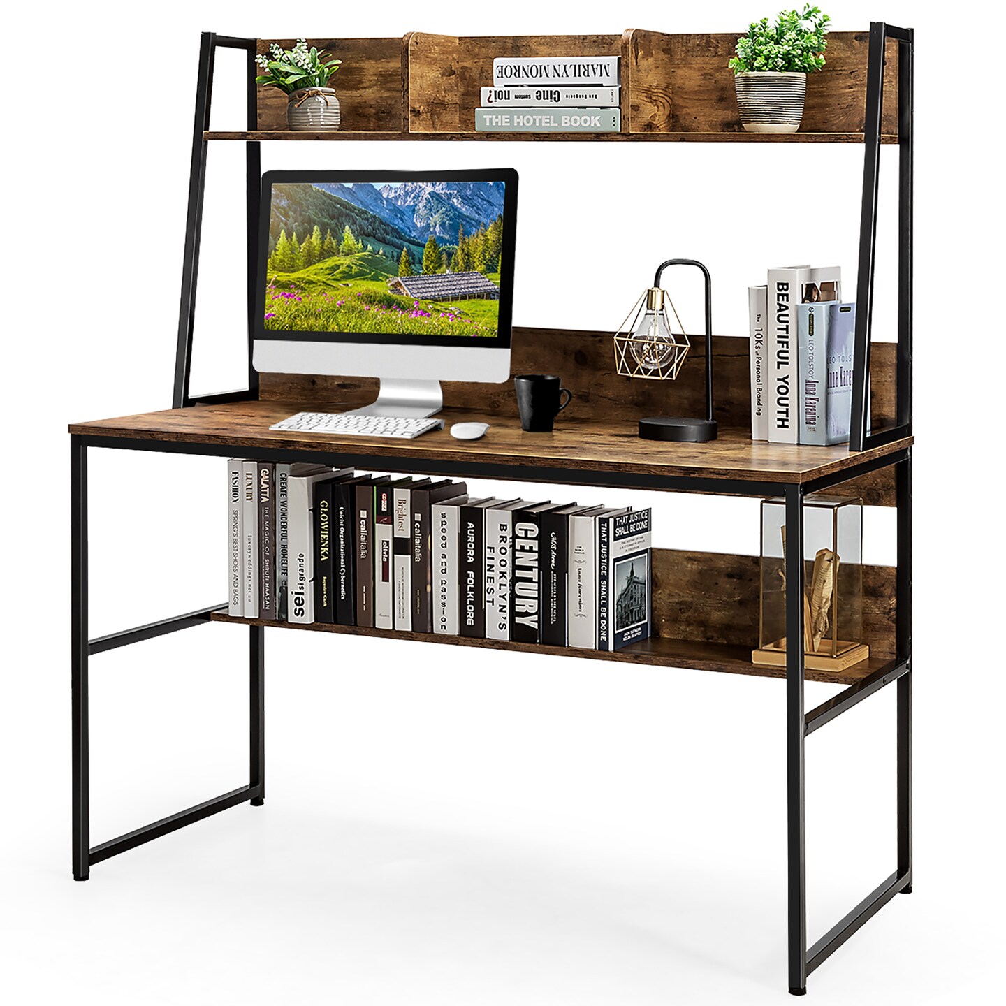 Costway 47&#x27;&#x27; Computer Desk w/ 3 Storage Cubes &#x26; Open Bookcase Home Office
