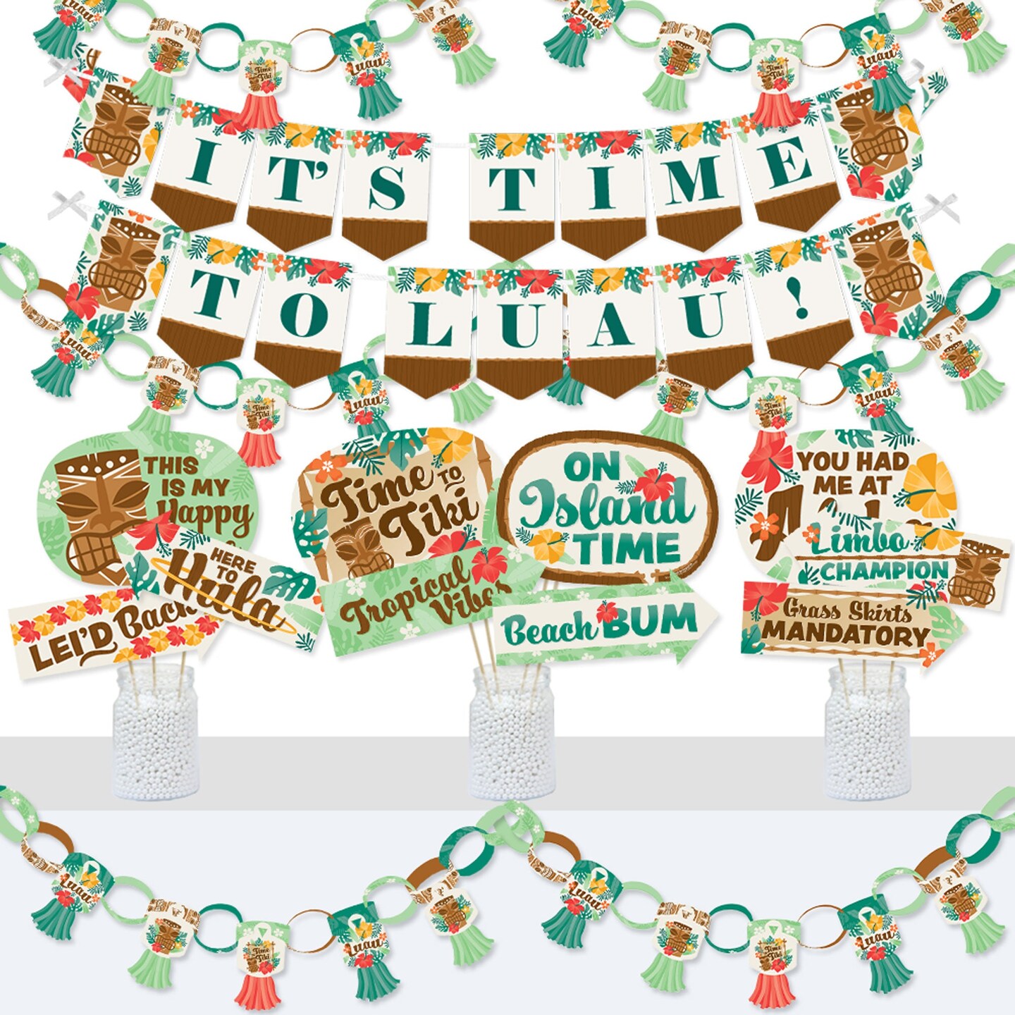 Big Dot of Happiness Tropical Luau - Banner and Photo Booth Decorations - Hawaiian Beach Party Supplies Kit - Doterrific Bundle