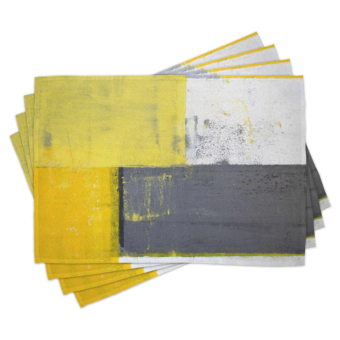 Ambesonne Grey and Yellow Place Mats Set of 4, Street Art Modern Grunge Abstract Design Squares, Washable Fabric Placemats for Dining Table, Standard Size, Grey Yellow