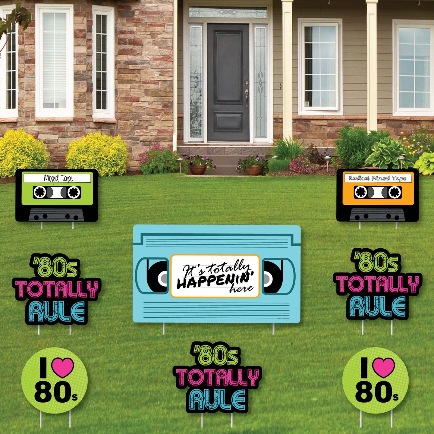 Big Dot of Happiness 80's Retro - Yard Sign & Outdoor Lawn Decorations - Totally 1980s Party Yard Signs - Set of 8