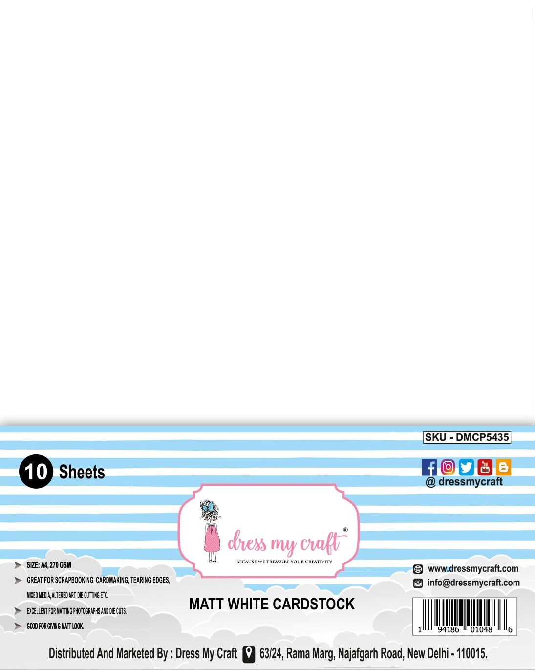 Dress My Craft Cardstock 270gsm 8.25&#x22;X11.75&#x22; 10/Pkg-Matt White