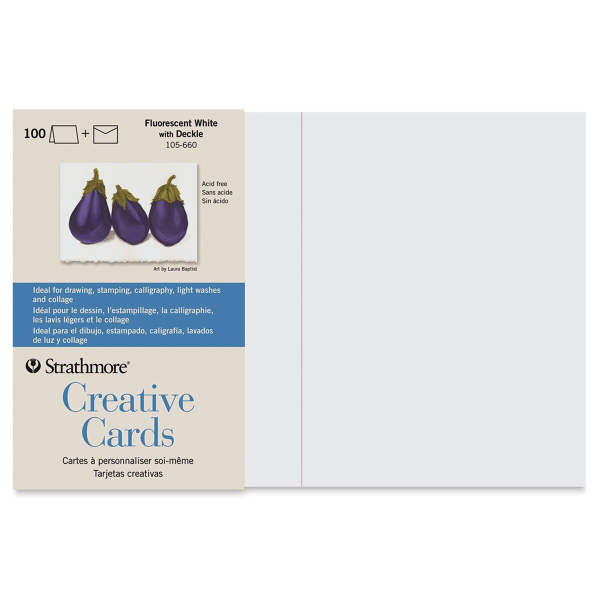 Strathmore Creative Cards and Envelopes - Full Size, Fluorescent White with Deckle, Pkg of 100