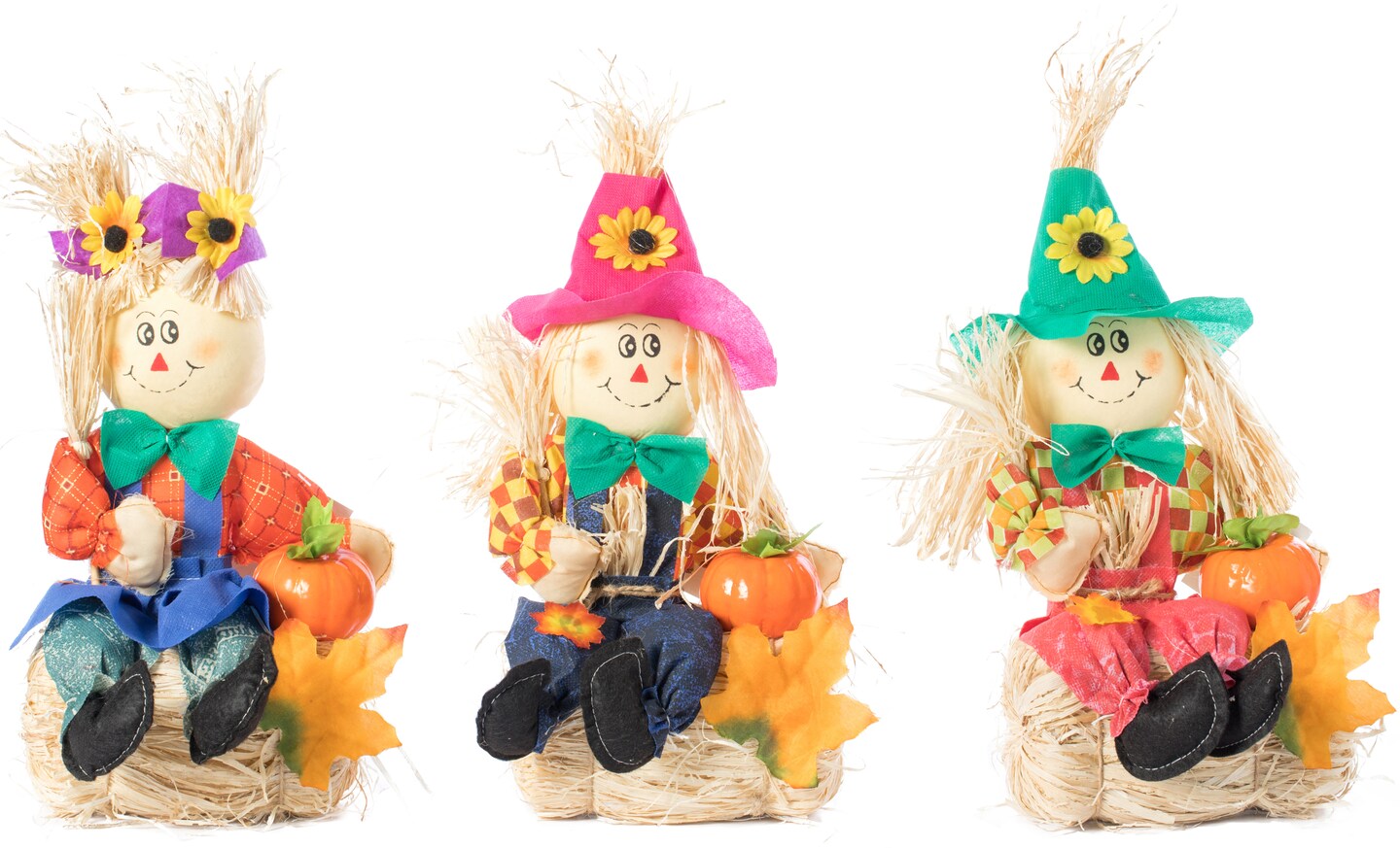 Gardenised 13 Inch Adorable Trio Yard Decor Featuring Outdoor Garden Scarecrows Relaxing Gracefully on Rustic Hay Bales. Perfect for Adding a Touch of Countryside Charm to your Outdoor Space