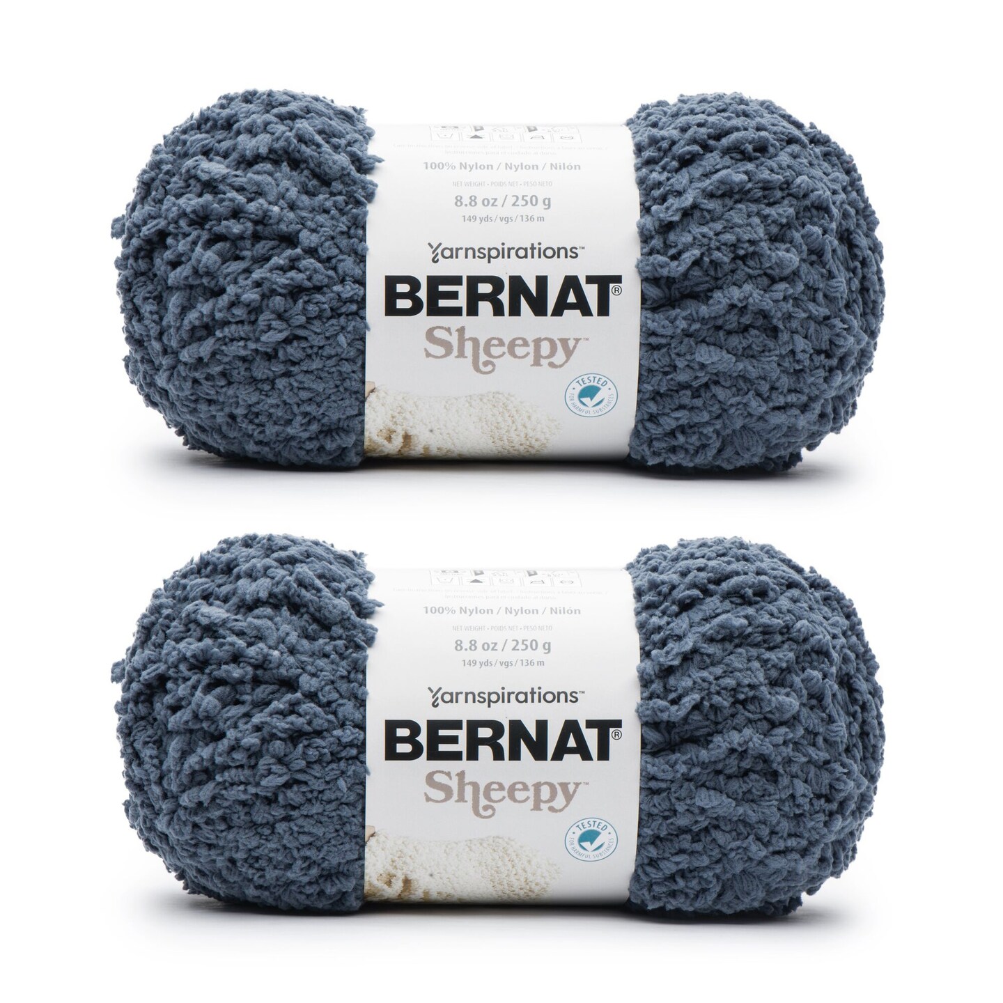 Bernat Sheepy Deep Denim Yarn - 2 Pack of 250g/8.8oz - Nylon - 6 Super Bulky - 149 Yards - Knitting/Crochet