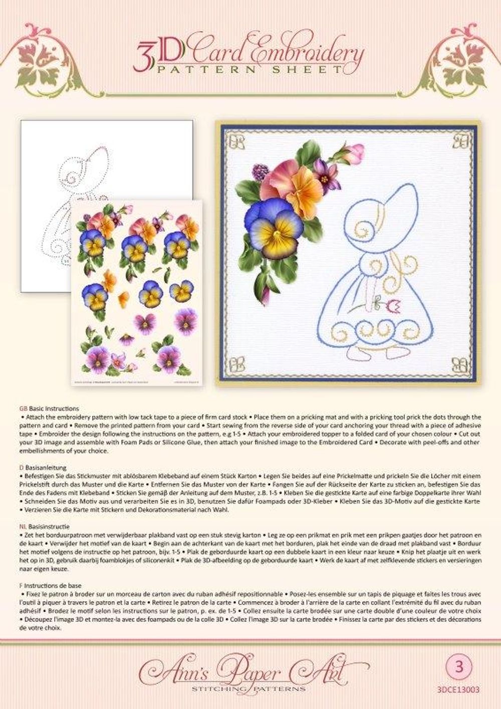 Ann&#x27;s Paper Art Ann Paper Embroidery Pattern - Summer Pansies