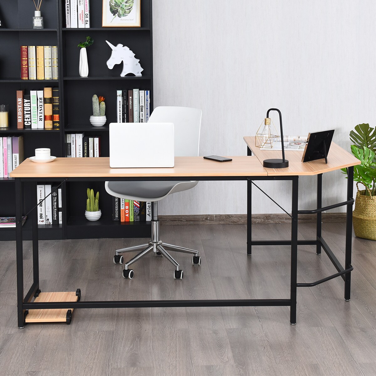 Costway L-Shaped Computer Desk Corner Workstation Study Gaming Table Home Office