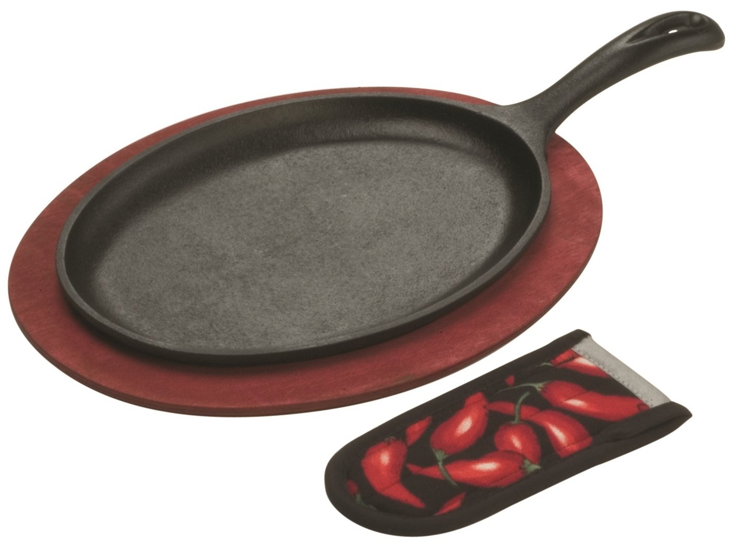 Lodge Logic LFSR3 Pre-Seasoned Cast Iron Fajita Grill and Hot Handle Holder Set