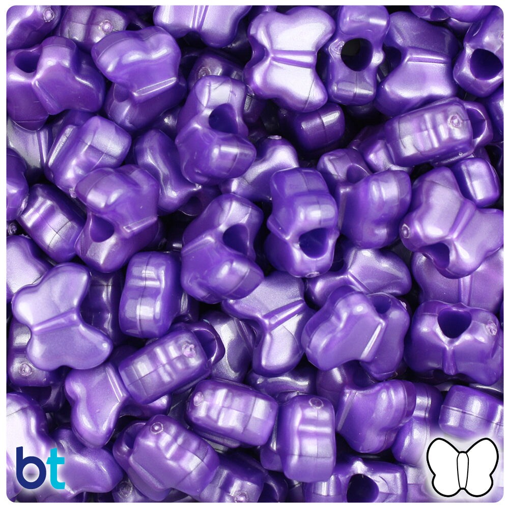 BeadTin Dark Purple Pearl 13mm Butterfly Plastic Pony Beads (250pcs)