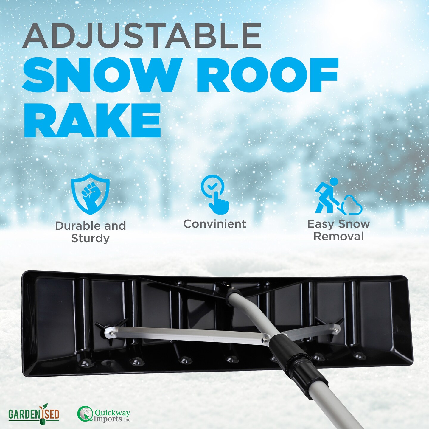 Snow Rake Shovel | Aluminum Snow &#x26; Leaf Removal Tool &#x26; Pusher Scraper for House Roof &#x26; Car with 24&#x201D; Rolling Blade, Lightweight 5-21&#x2019; Telescoping Extendable Handle &#x26; Nonslip Grip