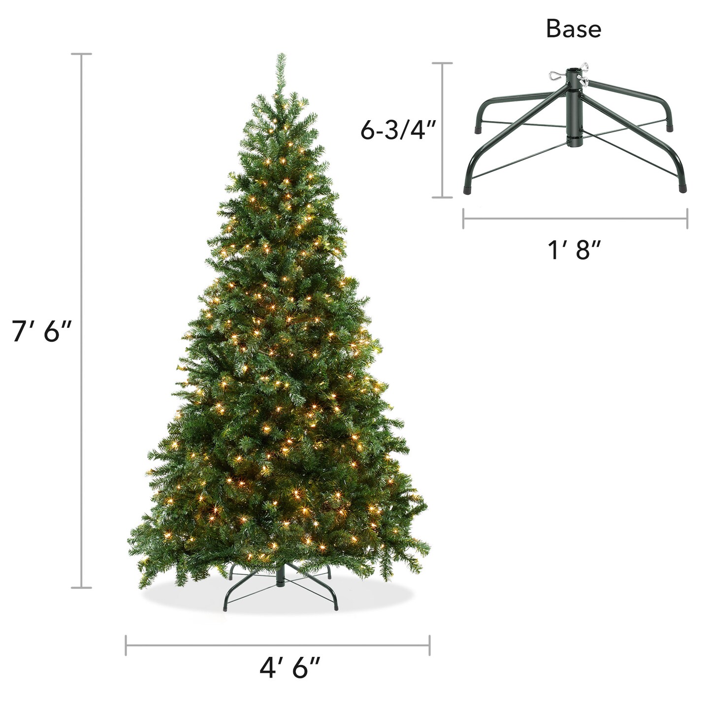 Casafield Realistic Pre-Lit Green Spruce Artificial Holiday Christmas Tree&#xA0;with Sturdy Metal Stand