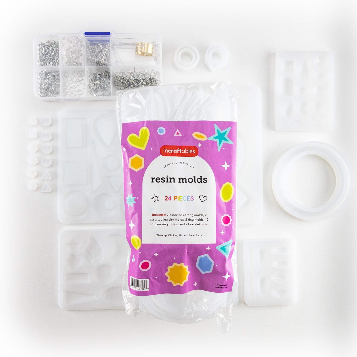 Incraftables Epoxy Resin Molds Kit Bundle. Silicone Resin Kit with Molds including 24pcs Molds, Earring, Keychain, Bracelet &#x26; DIY Jewelry Making Supplies. Large Epoxy Resin Kits and Molds Complete Set