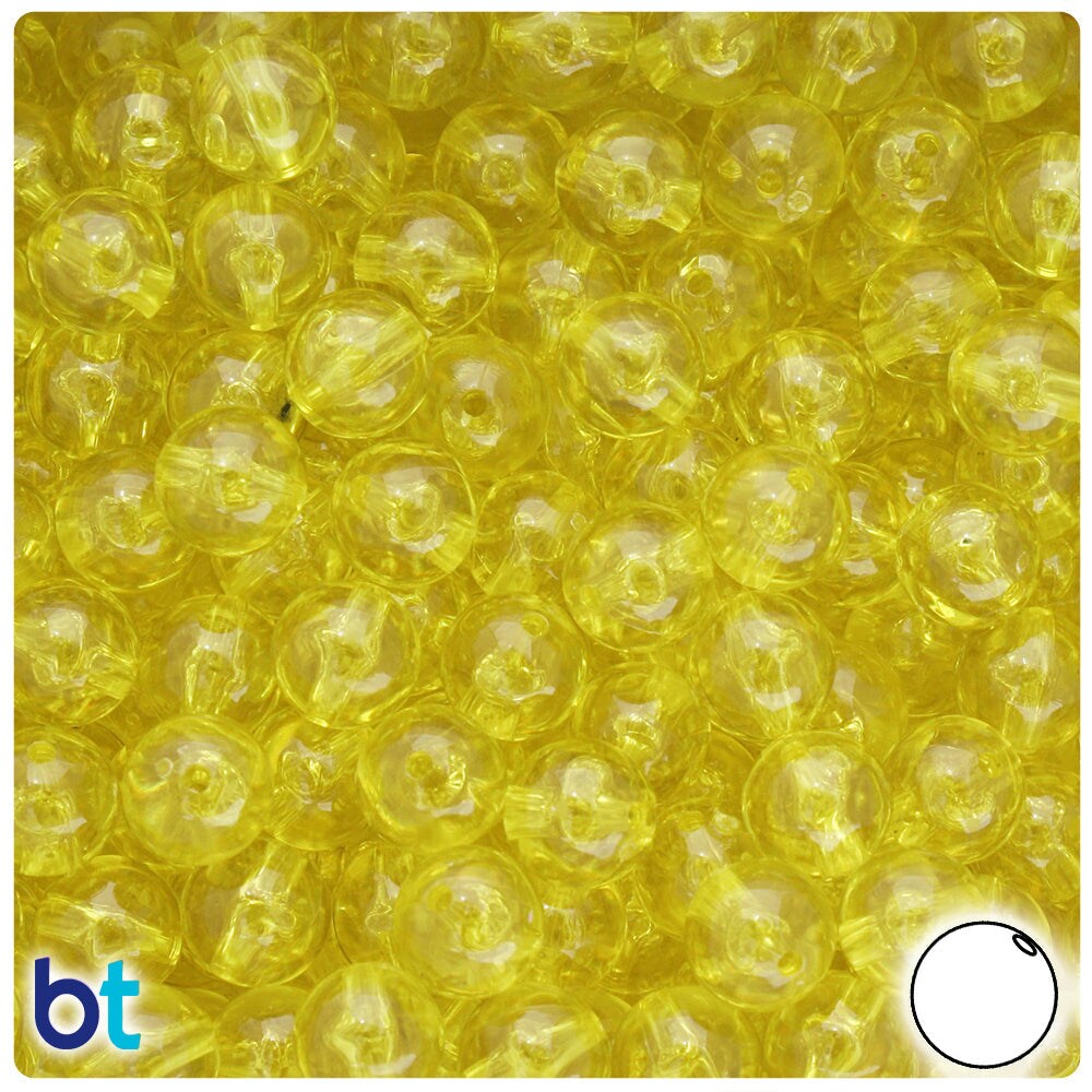 BeadTin Yellow Transparent 10mm Round Plastic Craft Beads (150pcs)