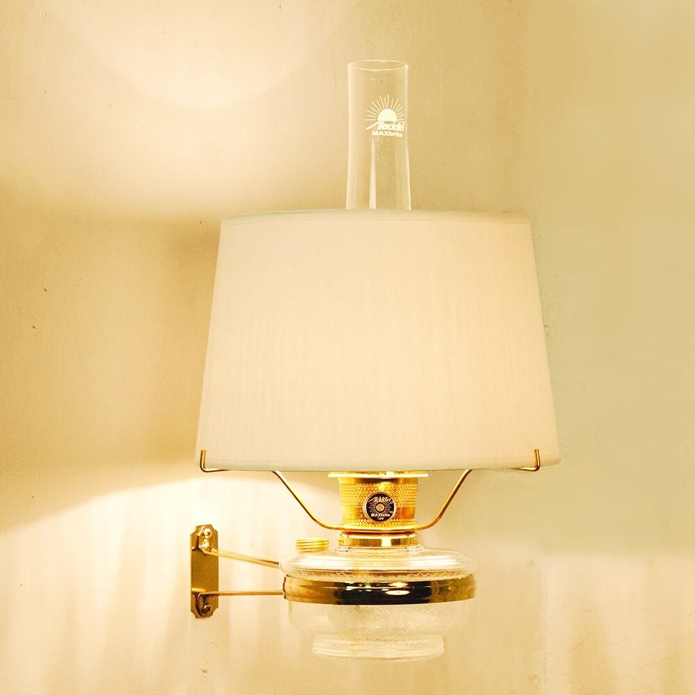 Aladdin Regency Clear Genie III Glass Wall Oil Lamp Brass with White Shade